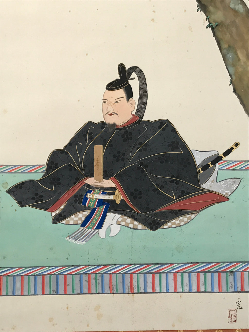 Japanese Boxed Hanging Scroll Vtg Kakejiku Sugawara No Michizane Portrait KJ144