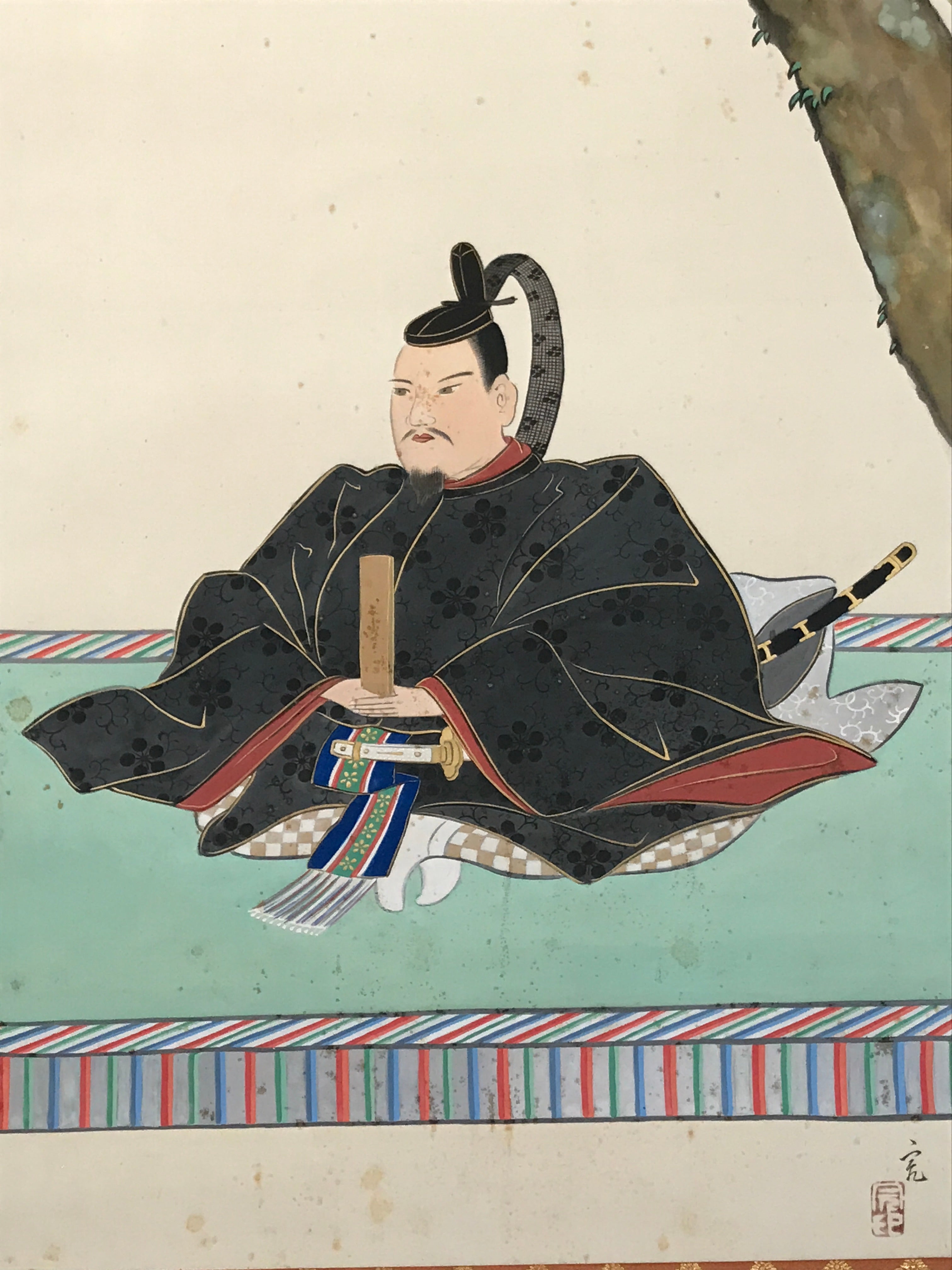 Japanese Boxed Hanging Scroll Vtg Kakejiku Sugawara No Michizane Portrait KJ144