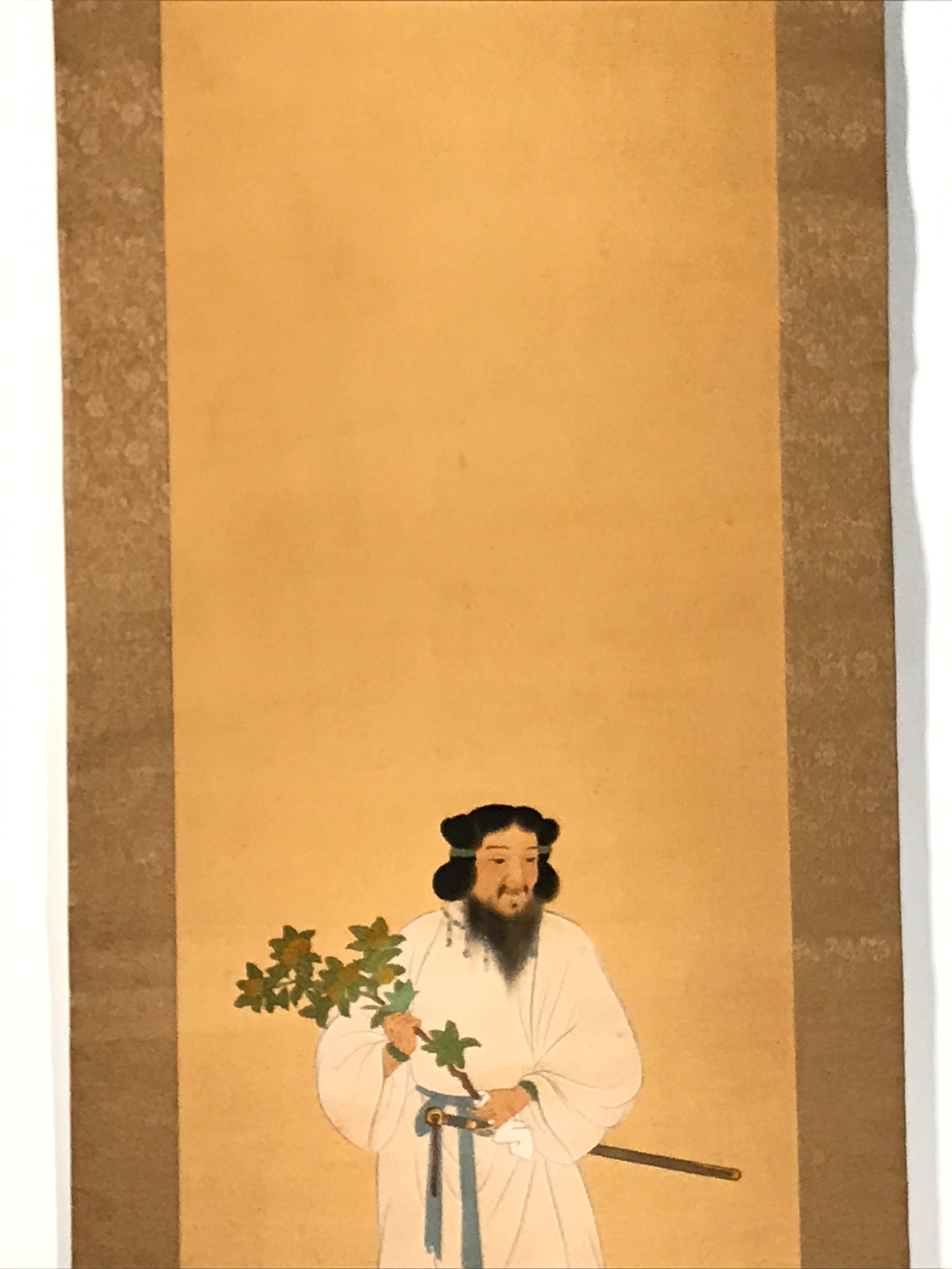 Japanese Boxed Hanging Scroll Vtg Kakejiku Tajimamori God Sweets Portrait KJ162
