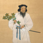 Japanese Boxed Hanging Scroll Vtg Kakejiku Tajimamori God Sweets Portrait KJ162