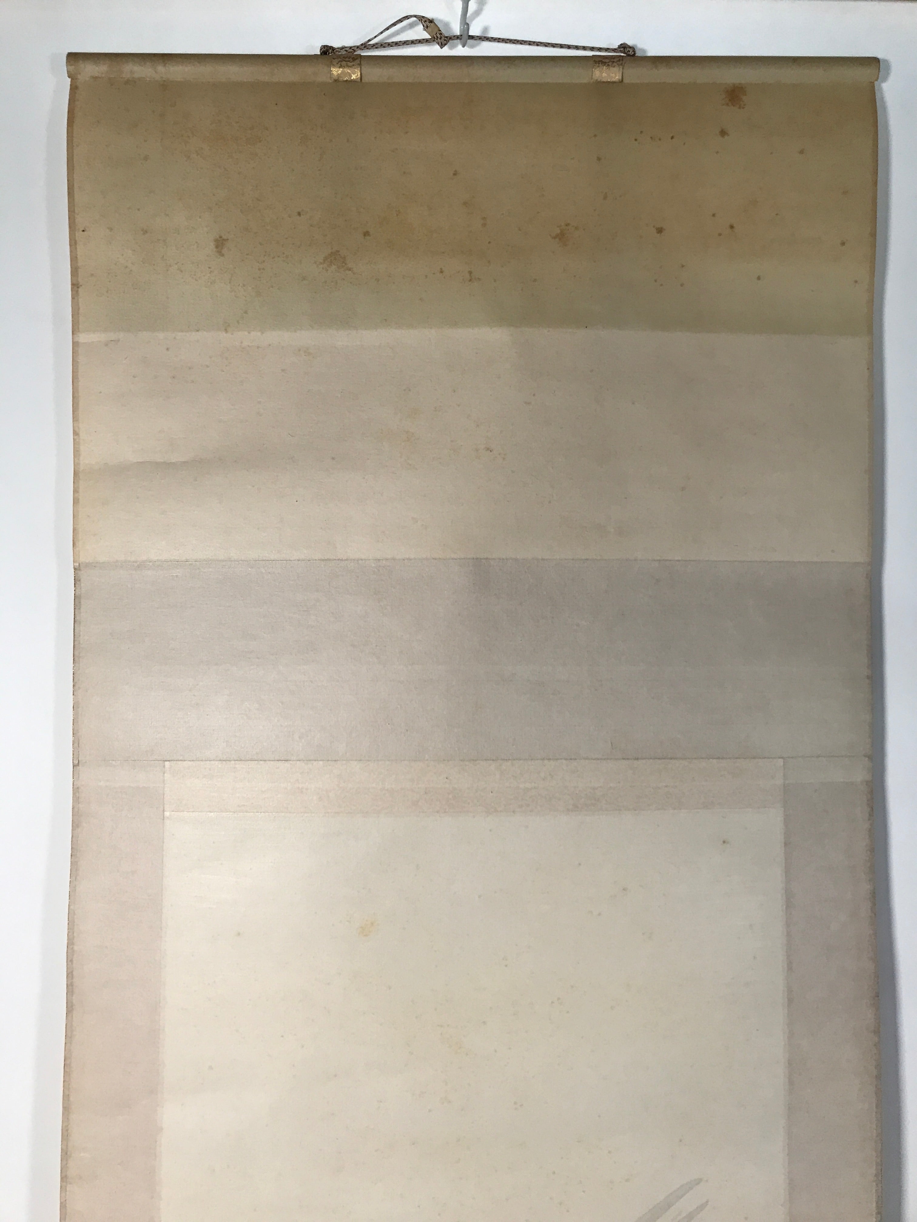 Japanese Boxed Hanging Scroll Vtg Kakejiku Two Cranes Bamboo Green Color KJ151