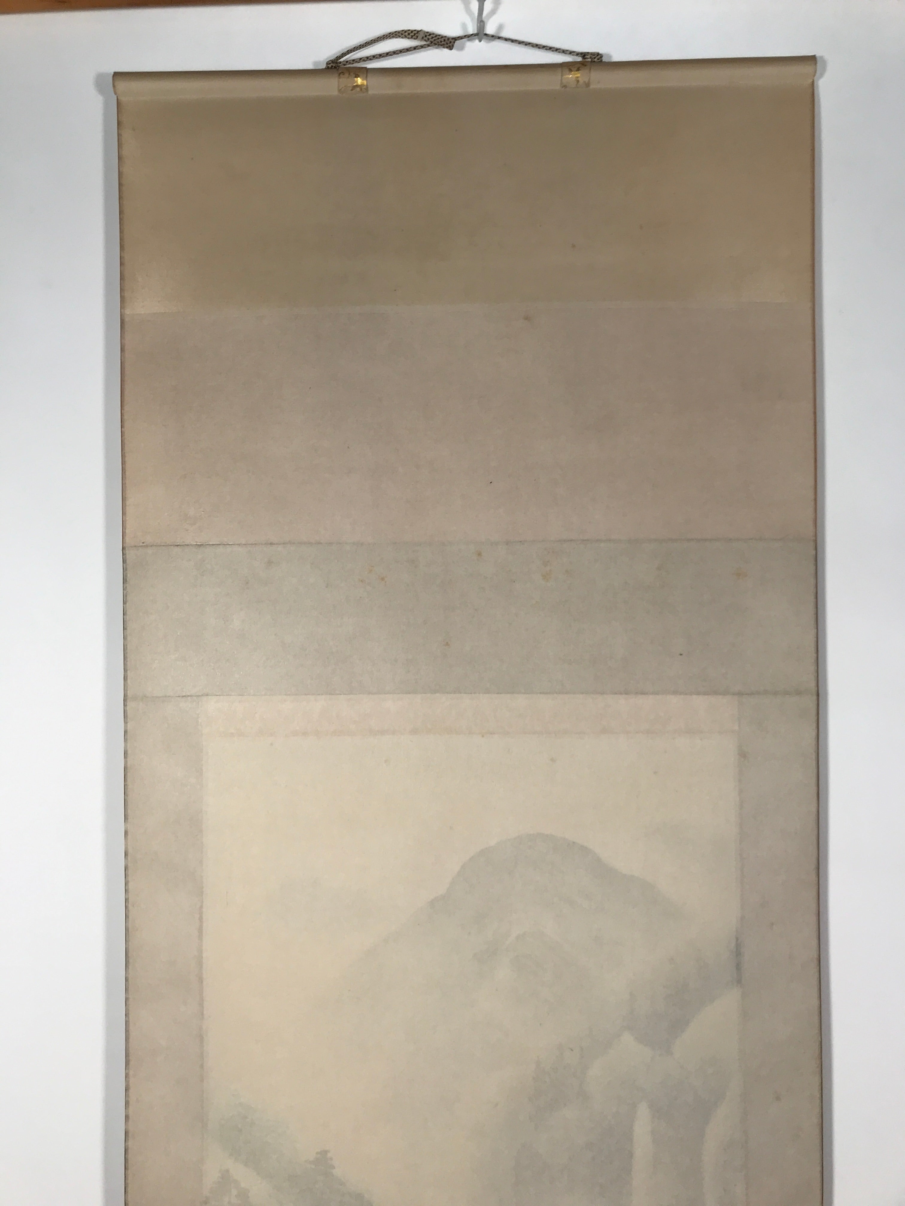 Japanese Boxed Hanging Scroll Vtg Kakejiku Water Mill Mountain House Color KJ146