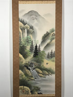 Japanese Boxed Hanging Scroll Vtg Kakejiku Water Mill Mountain House Color KJ146