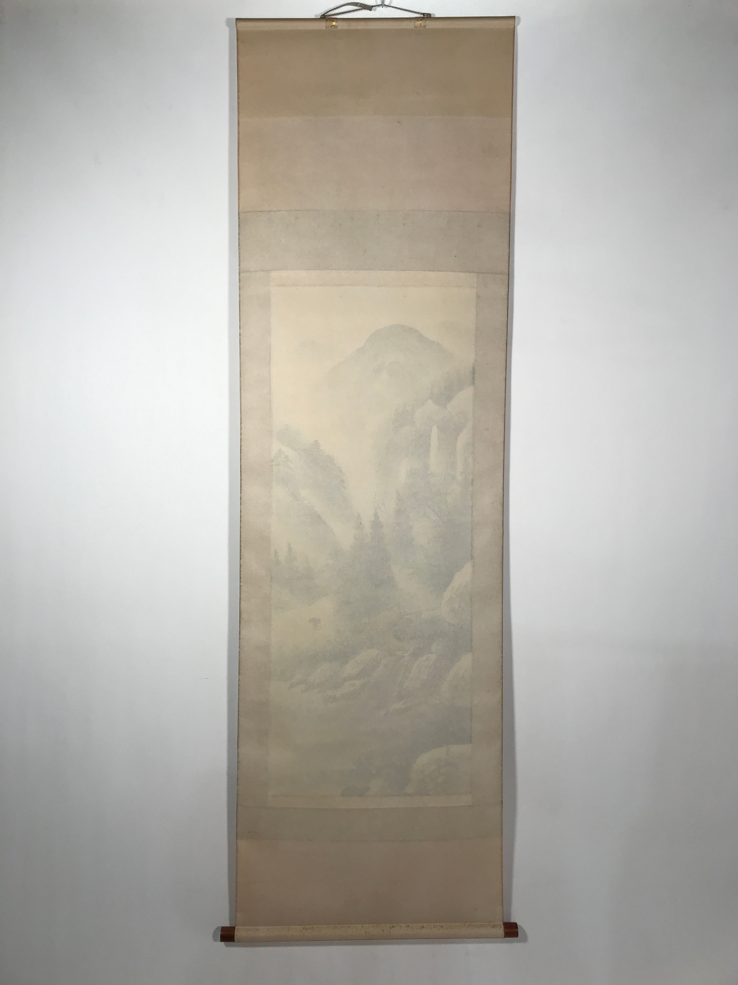 Japanese Boxed Hanging Scroll Vtg Kakejiku Water Mill Mountain House Color KJ146