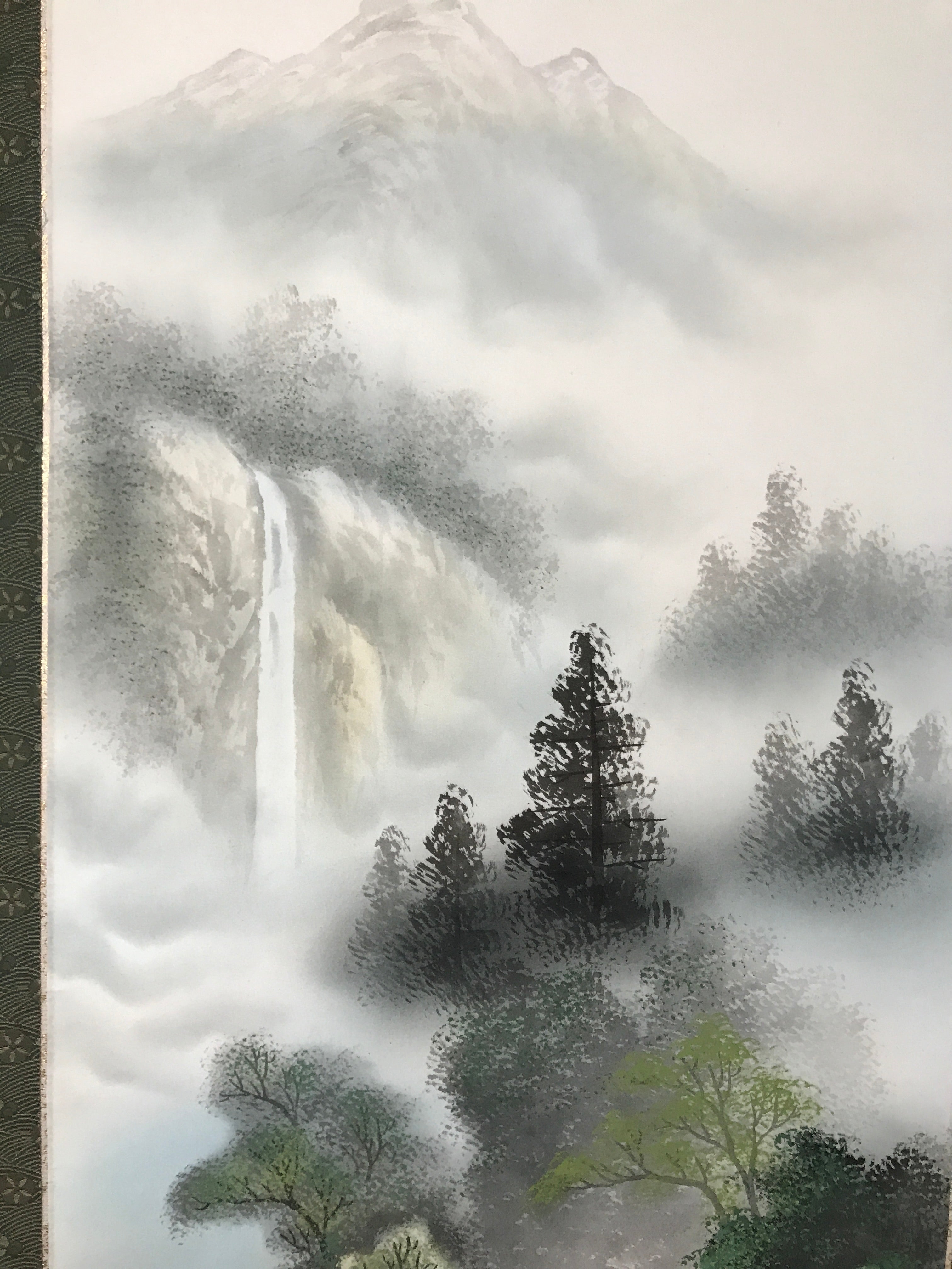 Japanese Boxed Hanging Scroll Vtg Kakejiku Water Mill Mountain House Color KJ149