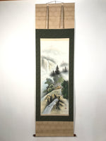 Japanese Boxed Hanging Scroll Vtg Kakejiku Water Mill Mountain House Color KJ149