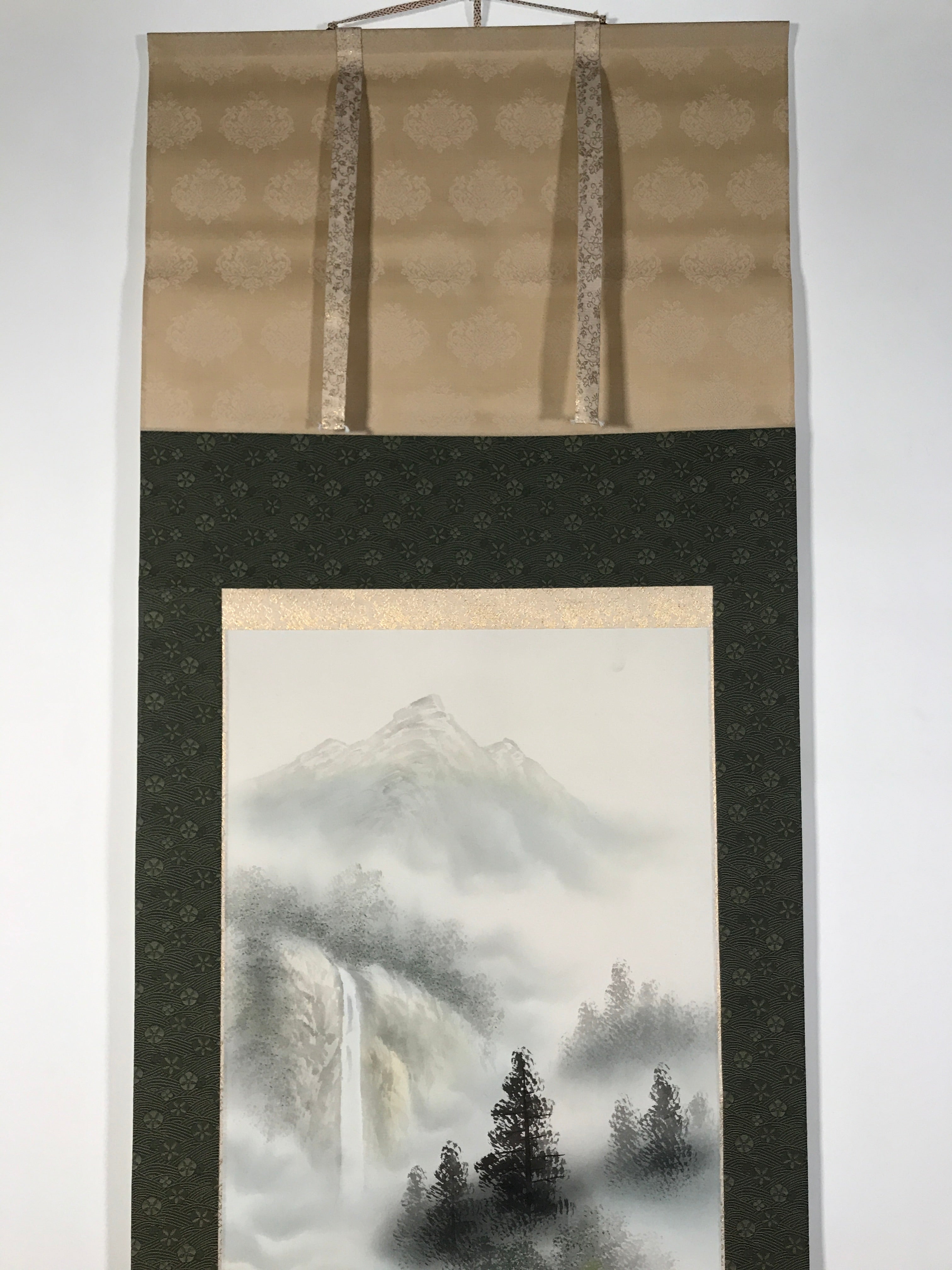 Japanese Boxed Hanging Scroll Vtg Kakejiku Water Mill Mountain House Color KJ149