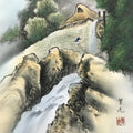 Japanese Boxed Hanging Scroll Vtg Kakejiku Water Mill Mountain House Color KJ149