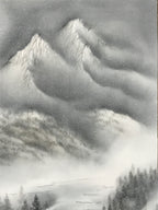Japanese Boxed Hanging Scroll Vtg Kakejiku Winter Landscape Mountain Snow KJ148