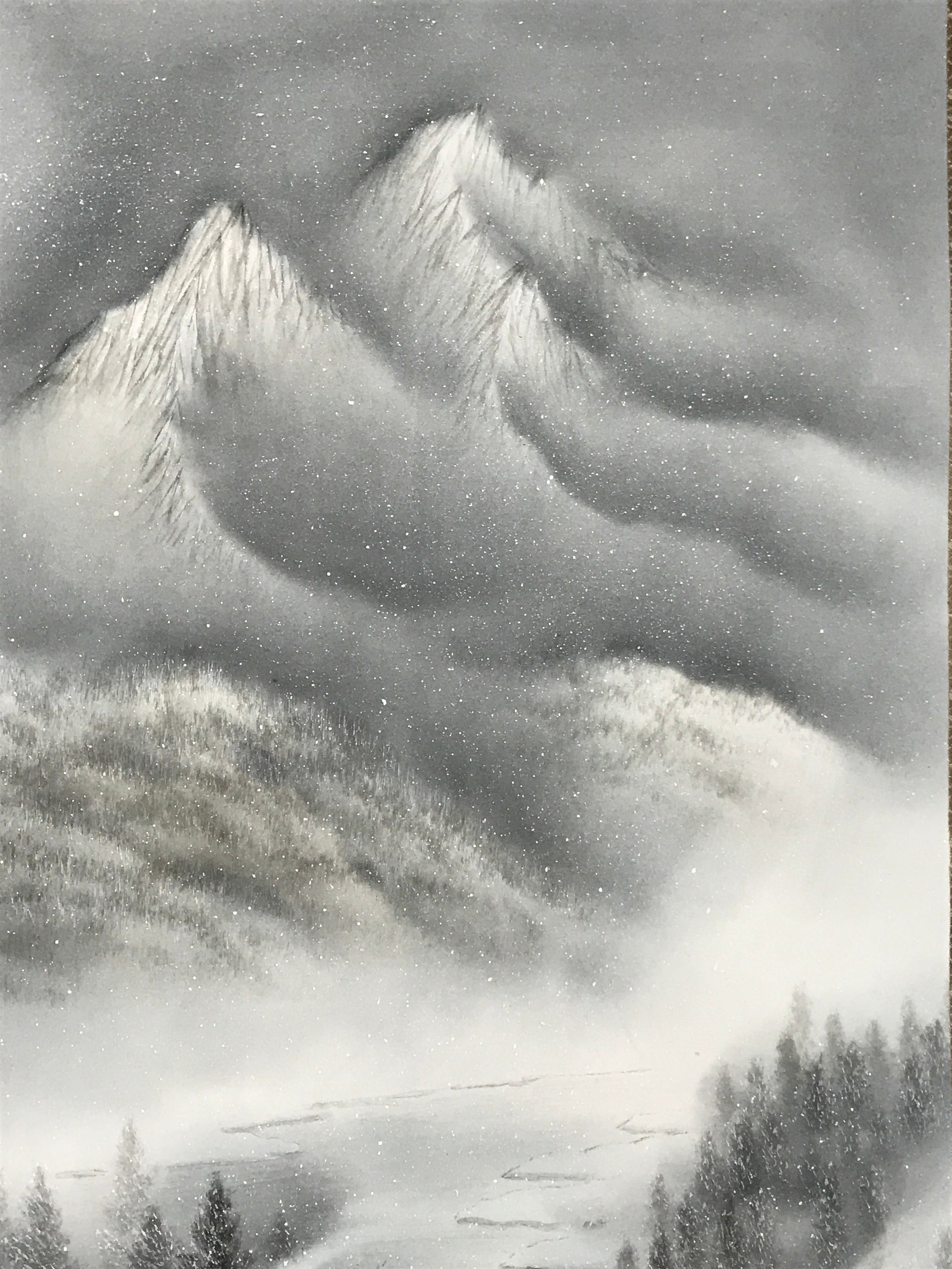 Japanese Boxed Hanging Scroll Vtg Kakejiku Winter Landscape Mountain Snow KJ148