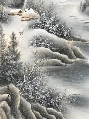 Japanese Boxed Hanging Scroll Vtg Kakejiku Winter Landscape