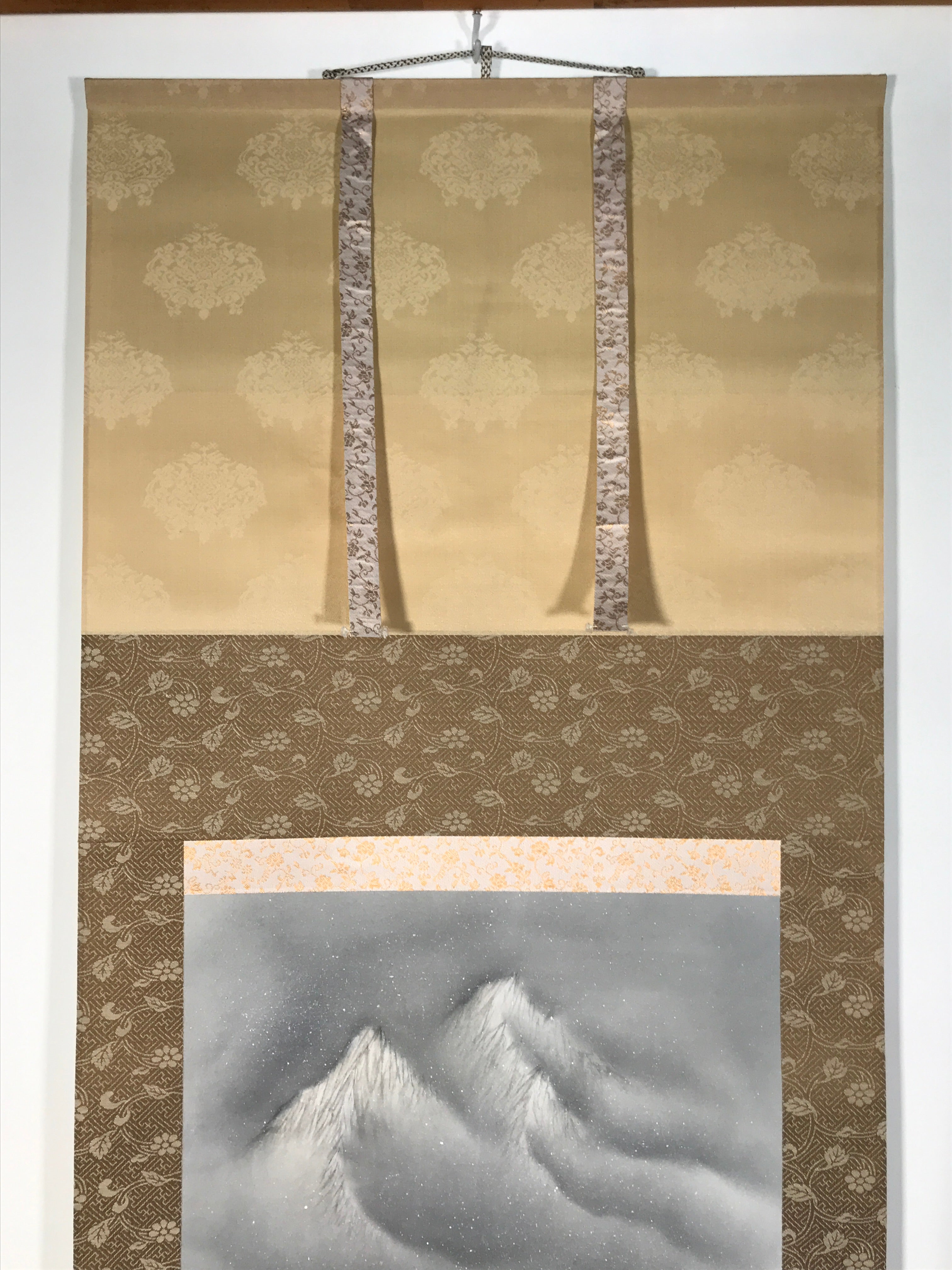 Japanese Boxed Hanging Scroll Vtg Kakejiku Winter Landscape Mountain Snow KJ148