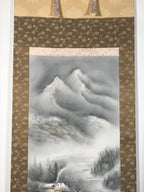 Japanese Boxed Hanging Scroll Vtg Kakejiku Winter Landscape Mountain Snow KJ148