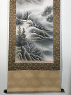 Japanese Boxed Hanging Scroll Vtg Kakejiku Winter Landscape Mountain Snow KJ148