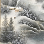 Japanese Boxed Hanging Scroll Vtg Kakejiku Winter Landscape Mountain Snow KJ148