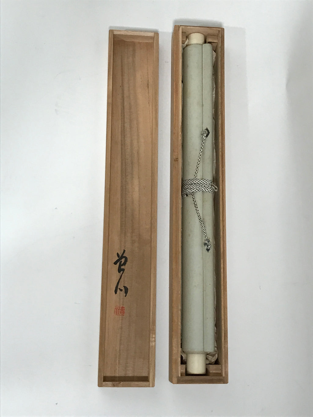Japanese Boxed Hanging Scroll Vtg Loquat Biwa Poem Square Kakejiku KJ39