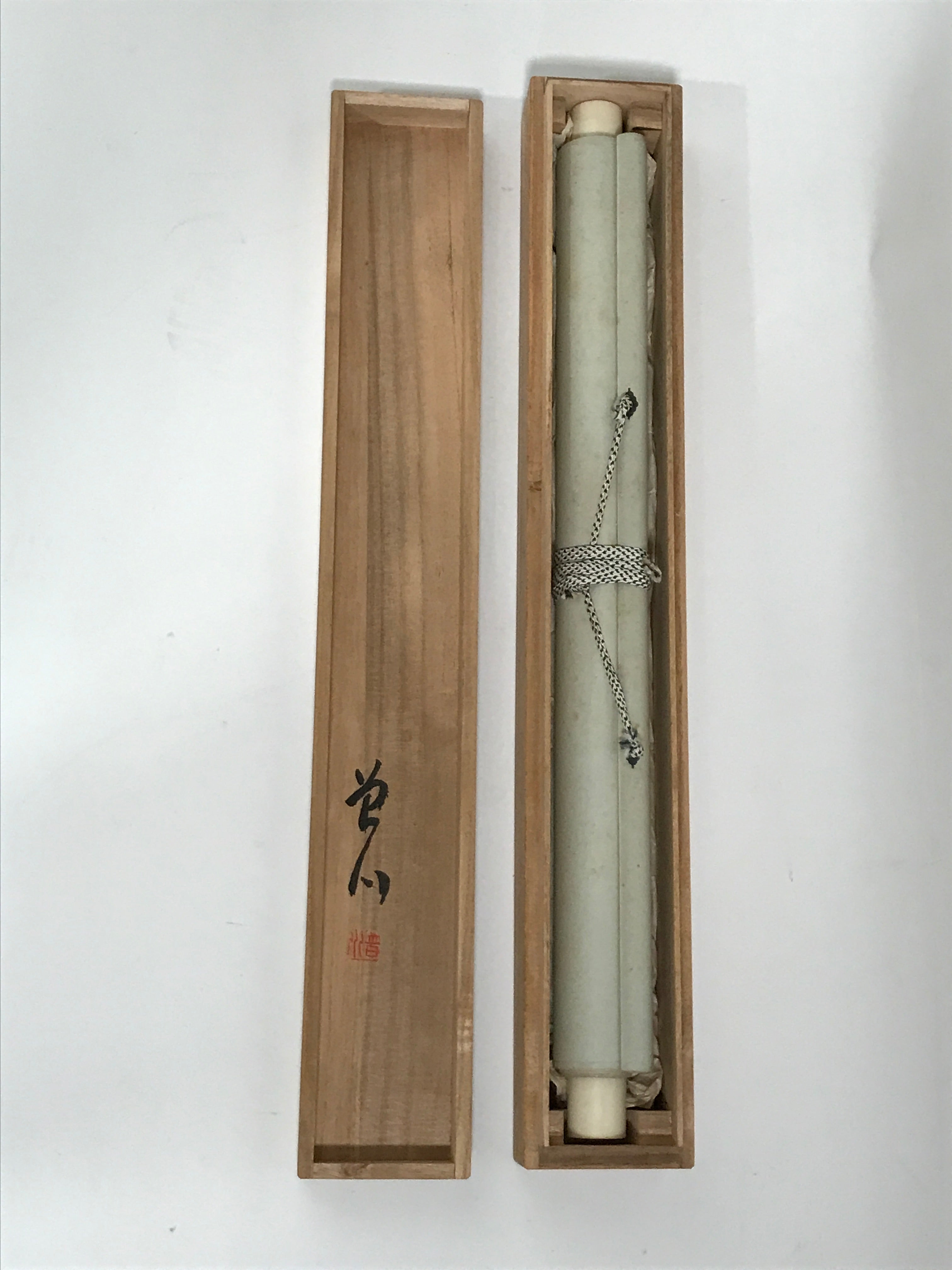 Japanese Boxed Hanging Scroll Vtg Loquat Biwa Poem Square Kakejiku KJ39