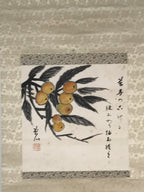 Japanese Boxed Hanging Scroll Vtg Loquat Biwa Poem Square Kakejiku KJ39