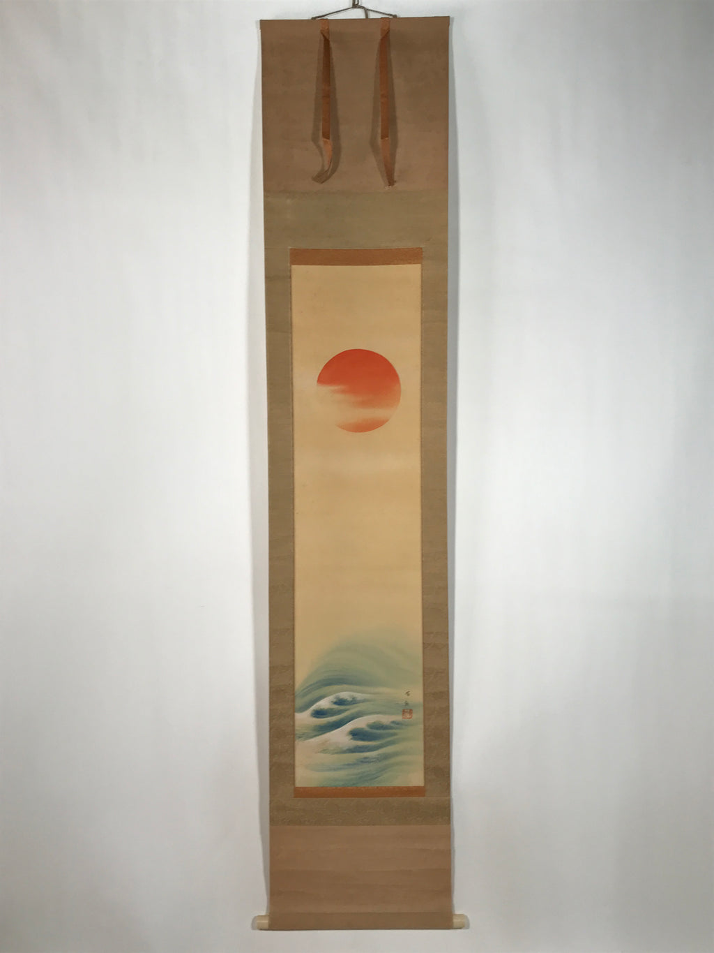 Japanese Boxed Hanging Scroll Vtg Morning Sun Calm Waves Kakejiku KJ31