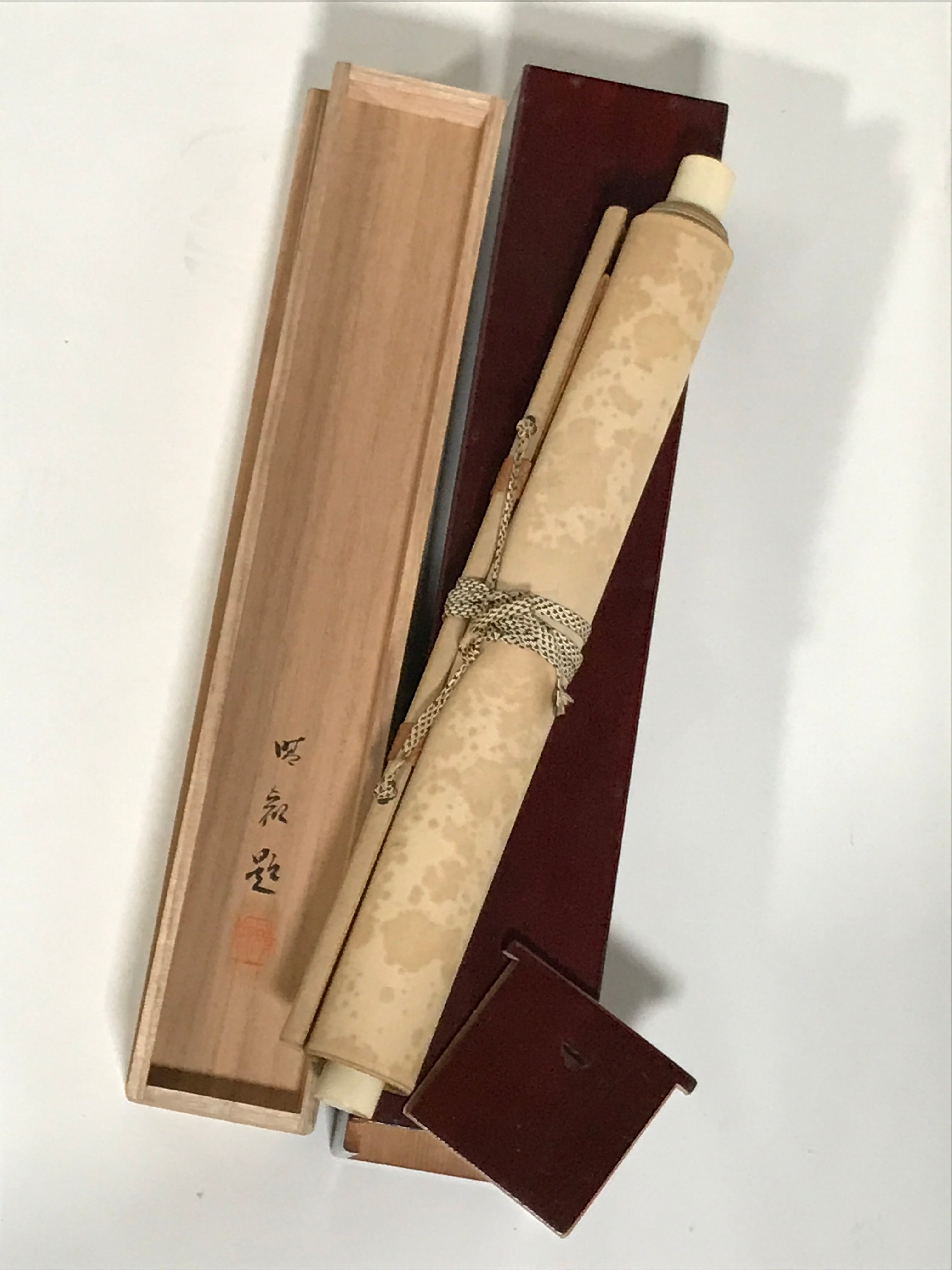 Japanese Boxed Hanging Scroll Vtg Morning Sun Calm Waves Kakejiku KJ31