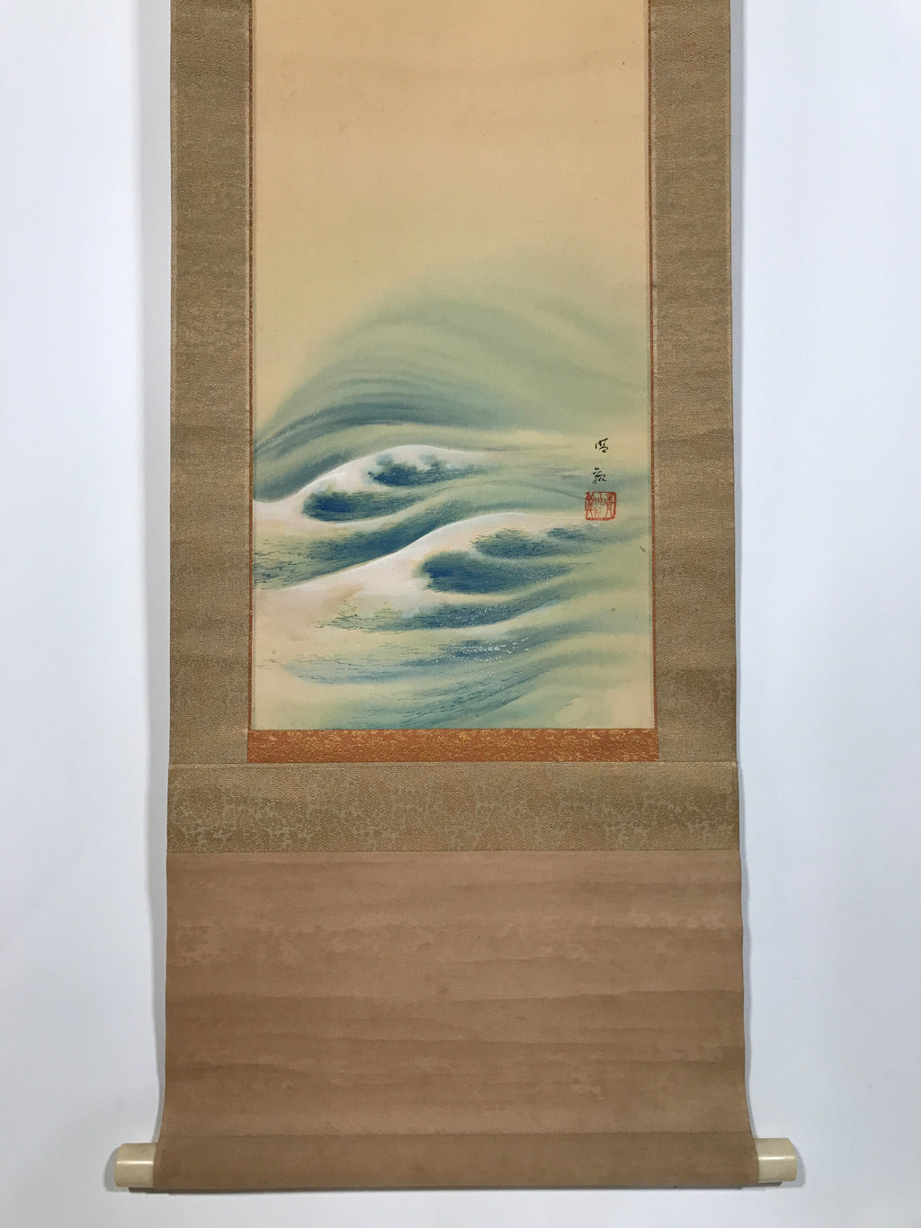 Japanese Boxed Hanging Scroll Vtg Morning Sun Calm Waves Kakejiku KJ31