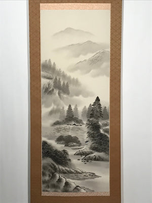 Japanese Boxed Hanging Scroll Vtg Mountains River Landscape Sansui SC978