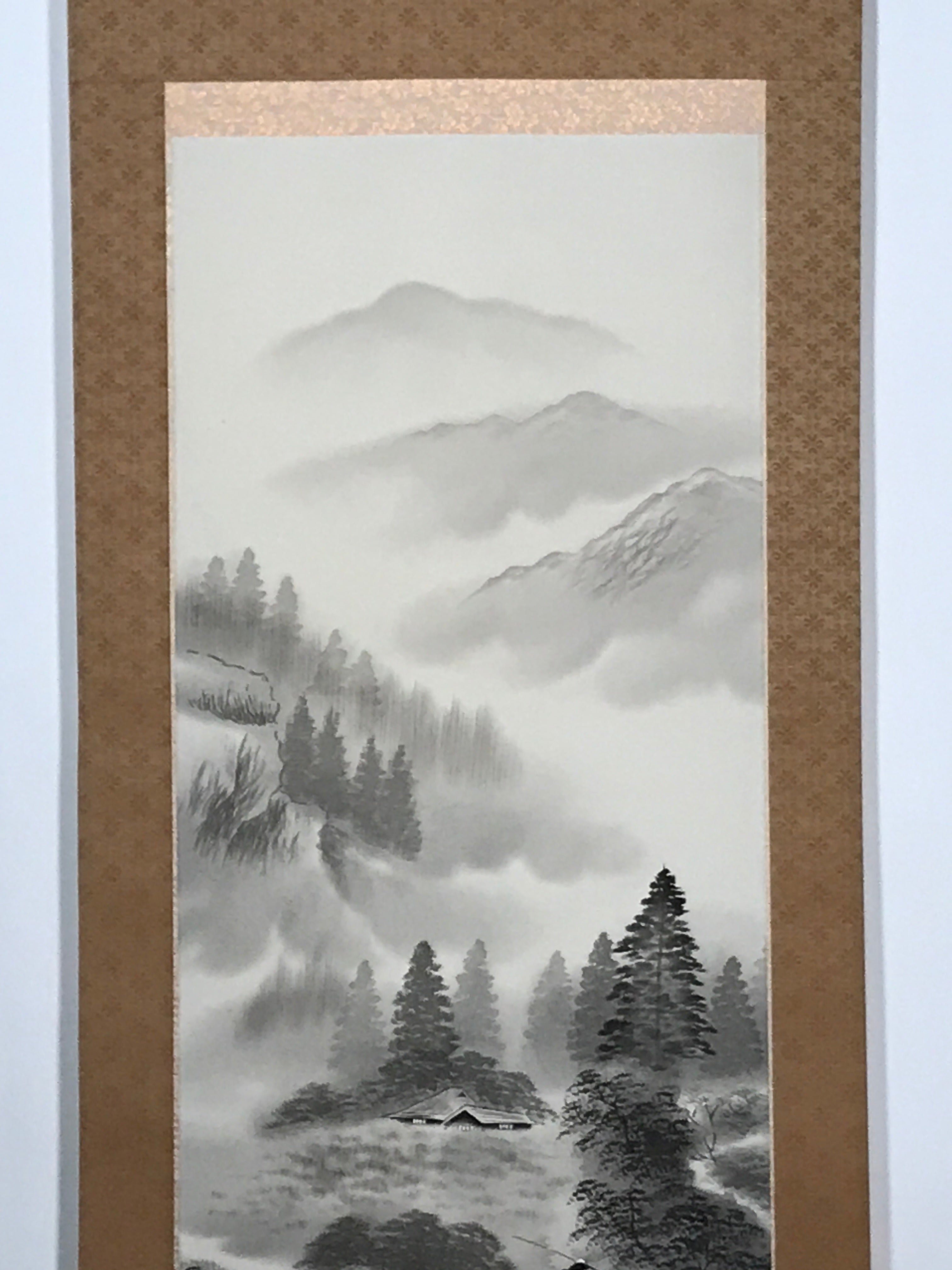 Japanese Boxed Hanging Scroll Vtg Mountains River Landscape Sansui SC978