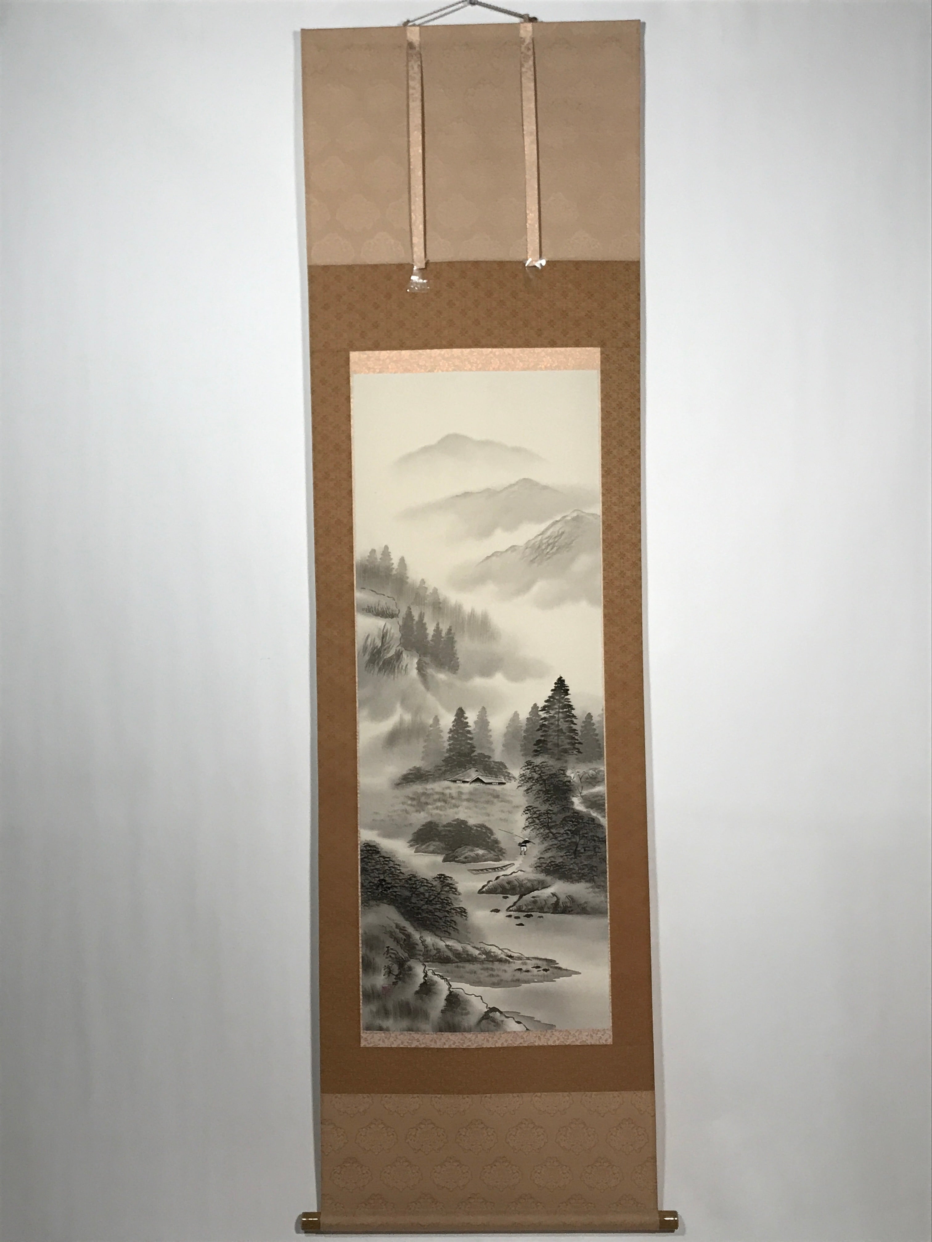 Japanese Boxed Hanging Scroll Vtg Mountains River Landscape Sansui SC978