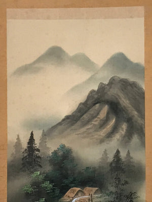 Japanese Boxed Hanging Scroll Vtg Mountains River Watermill Sansui SC952