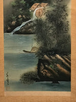 Japanese Boxed Hanging Scroll Vtg Mountains River Watermill Sansui SC952