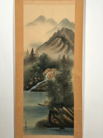 Japanese Boxed Hanging Scroll Vtg Mountains River Watermill Sansui SC952