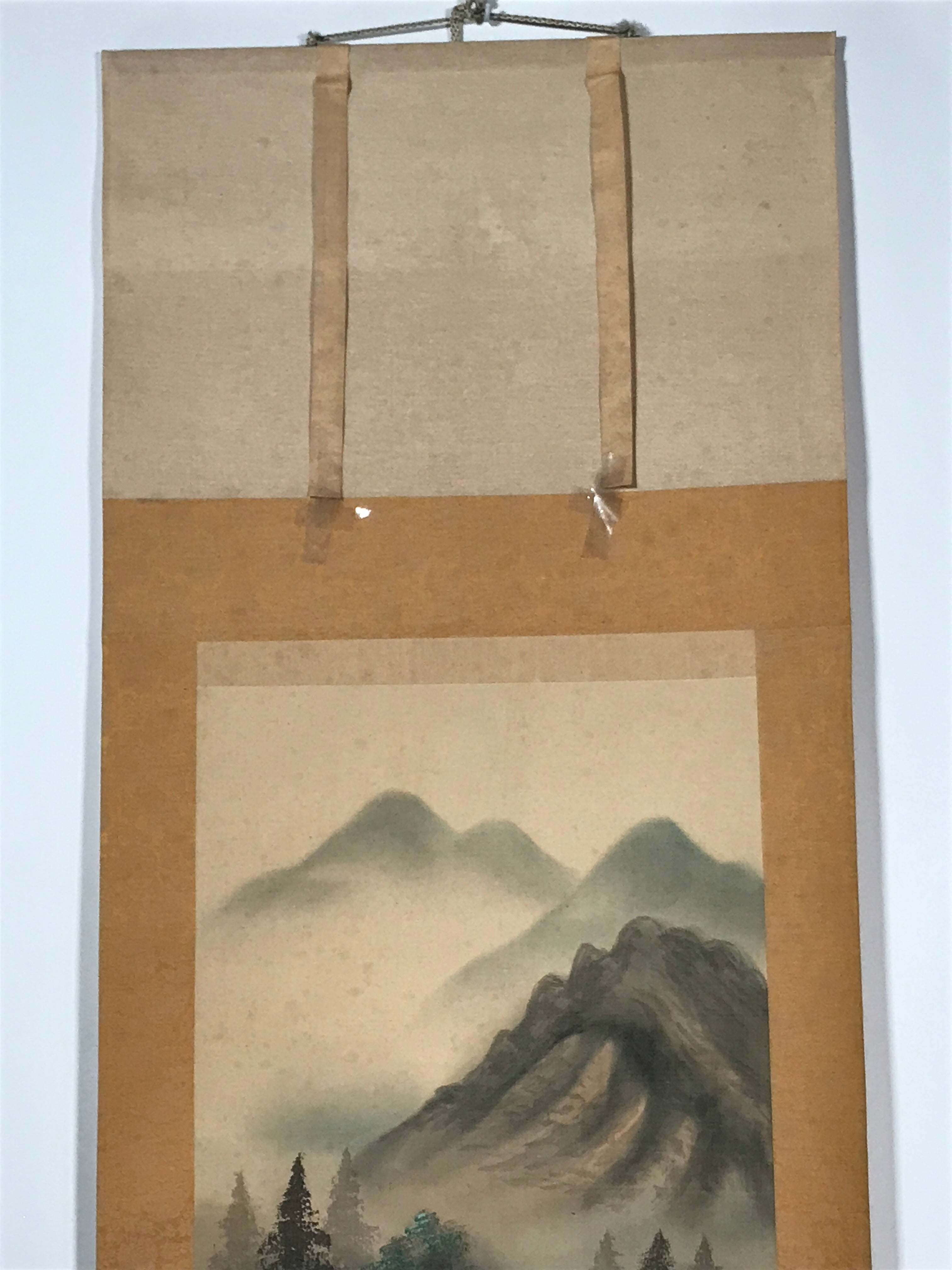 Japanese Boxed Hanging Scroll Vtg Mountains River Watermill Sansui SC952
