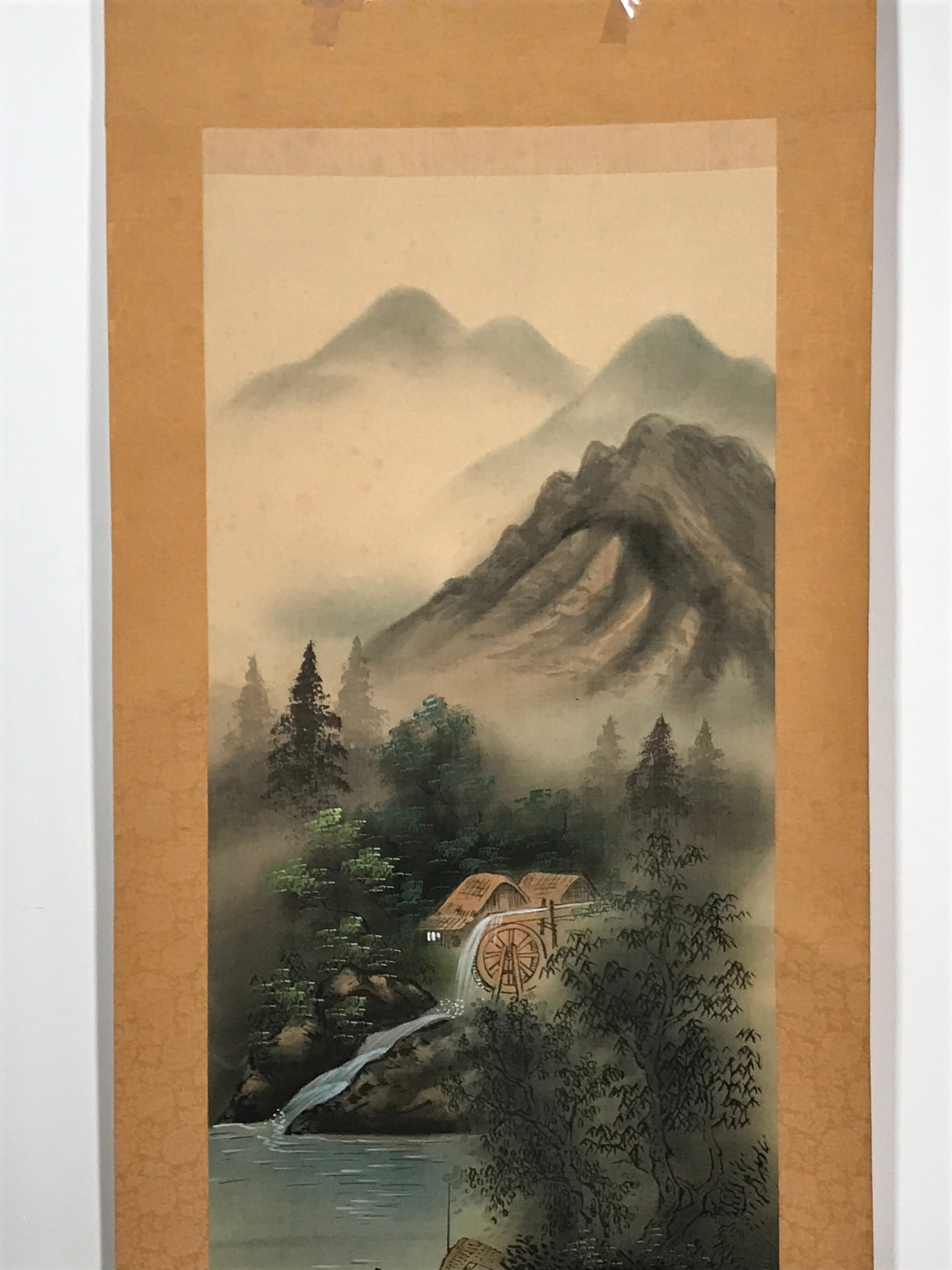 Japanese Boxed Hanging Scroll Vtg Mountains River Watermill Sansui SC952