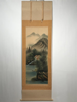 Japanese Boxed Hanging Scroll Vtg Mountains River Watermill Sansui SC952