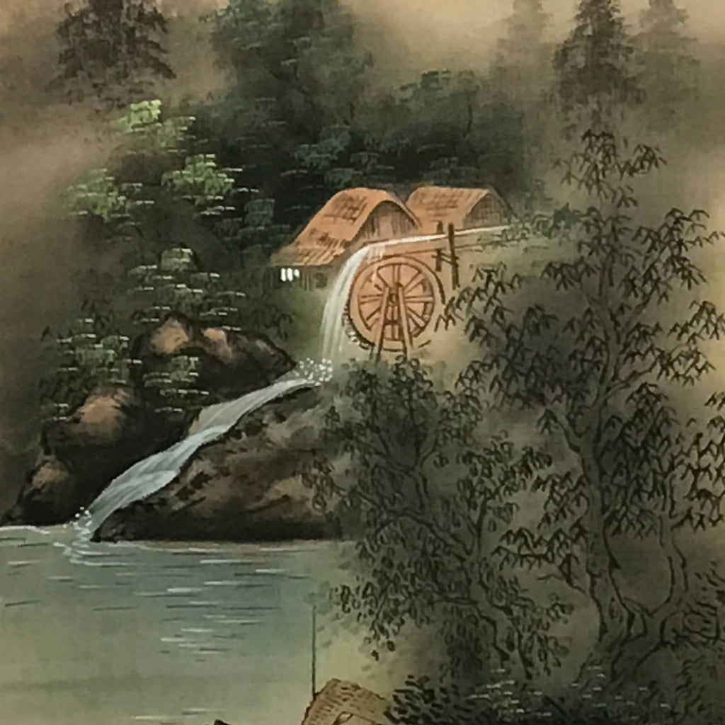 Japanese Boxed Hanging Scroll Vtg Mountains River Watermill Sansui SC952
