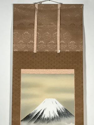 Japanese Boxed Hanging Scroll Vtg Mt Fuji Clouds Lake Color Kakejiku SC979