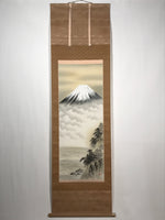 Japanese Boxed Hanging Scroll Vtg Mt Fuji Clouds Lake Color Kakejiku SC979