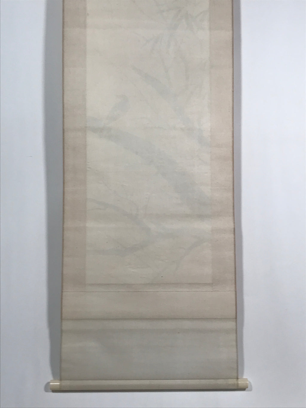 Japanese Boxed Hanging Scroll Vtg Plum Tree Ume Bamboo Bird Kakejiku KJ40