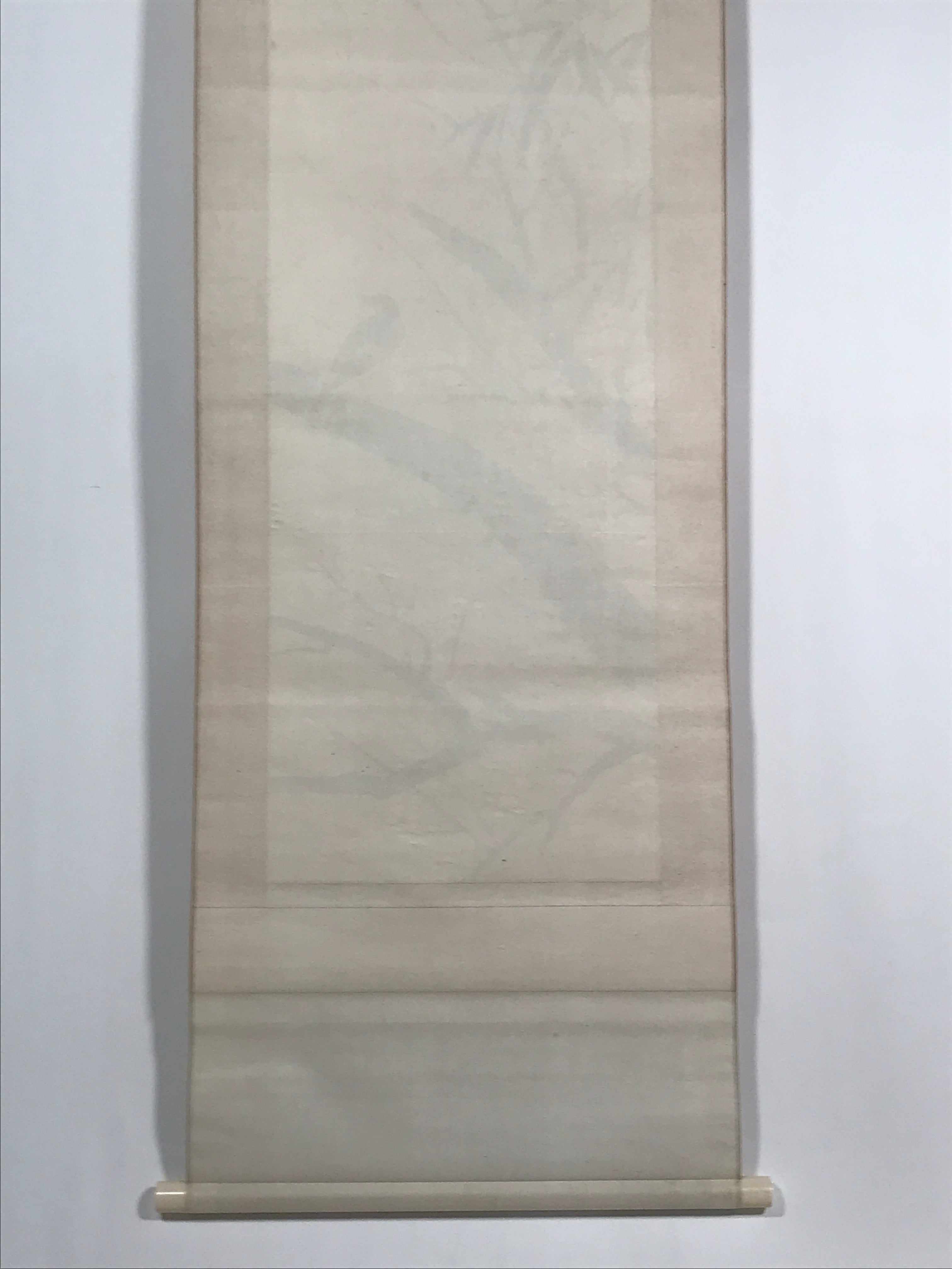Japanese Boxed Hanging Scroll Vtg Plum Tree Ume Bamboo Bird Kakejiku KJ40