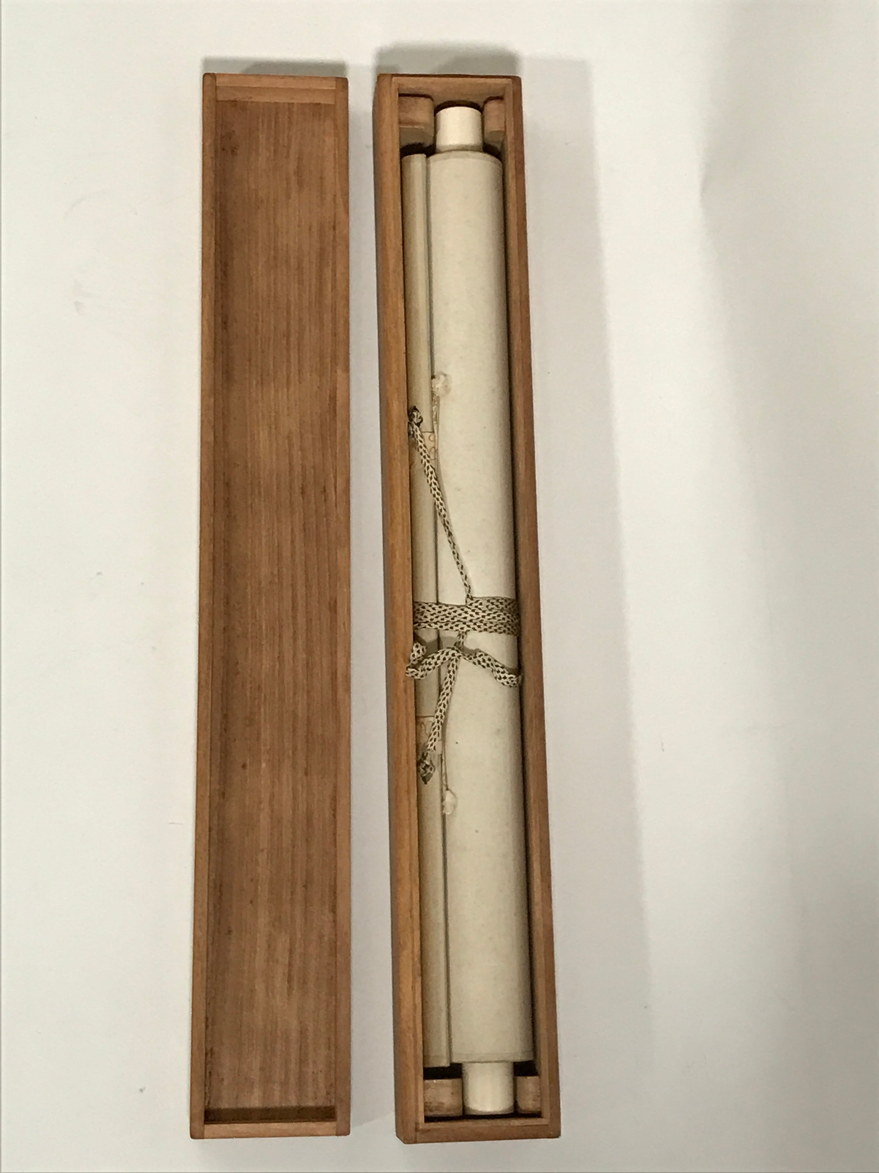 Japanese Boxed Hanging Scroll Vtg Plum Tree Ume Bamboo Bird Kakejiku KJ40