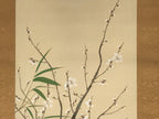 Japanese Boxed Hanging Scroll Vtg Plum Tree Ume Bamboo Bird Kakejiku KJ40
