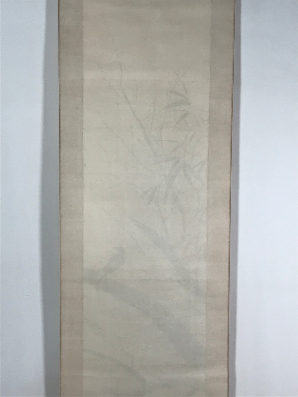 Japanese Boxed Hanging Scroll Vtg Plum Tree Ume Bamboo Bird Kakejiku KJ40