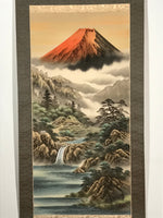 Japanese Boxed Hanging Scroll Vtg Red Fuji Mountains River Sansui SC951
