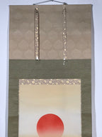 Japanese Boxed Hanging Scroll Vtg Red Rising Sun Calm Waves Kakejiku SC975