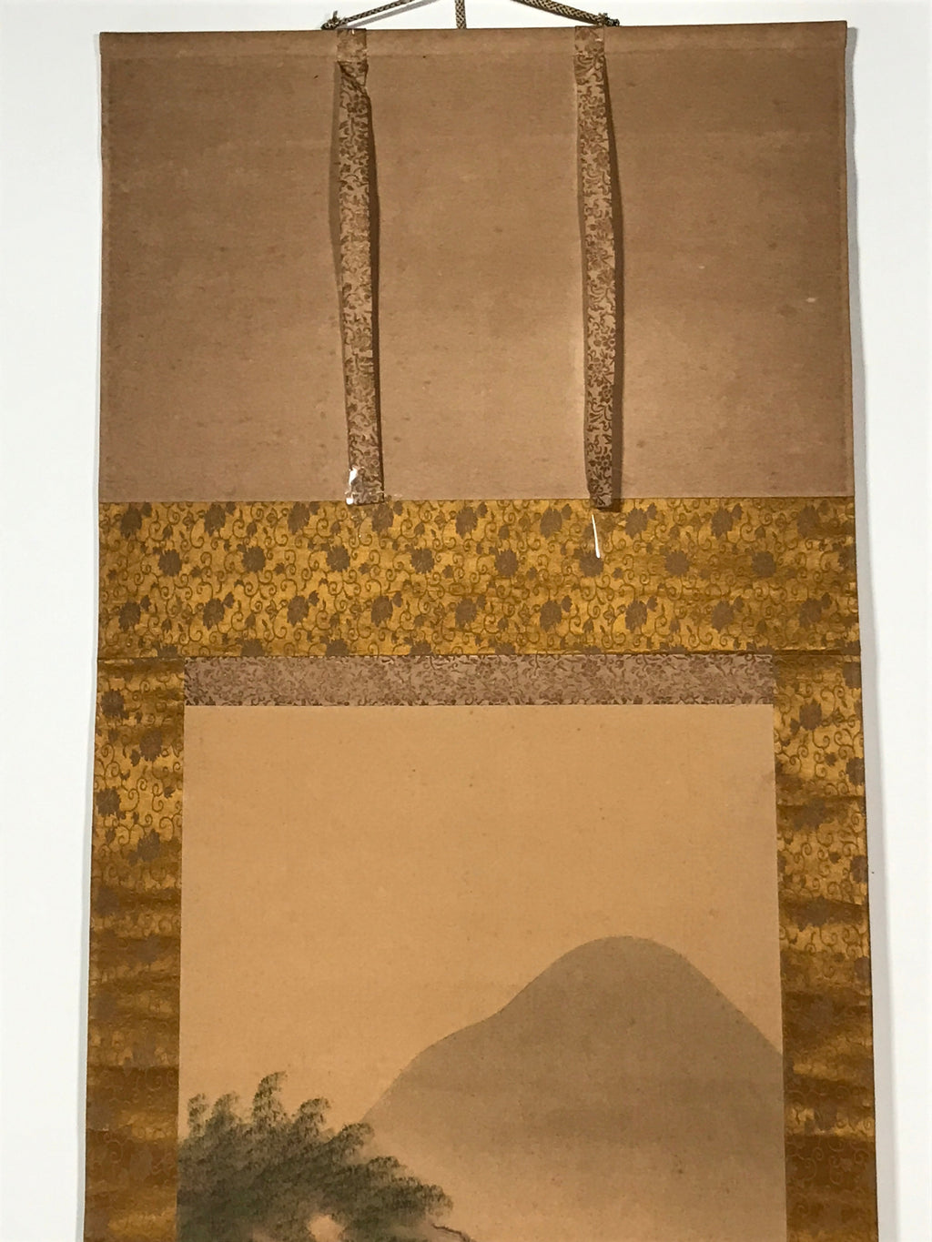 Japanese Boxed Hanging Scroll Vtg River Bridge Houses Mountains Sansui SC954
