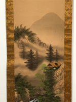 Japanese Boxed Hanging Scroll Vtg River Bridge Houses Mountains Sansui SC954