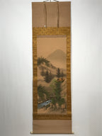 Japanese Boxed Hanging Scroll Vtg River Bridge Houses Mountains Sansui SC954