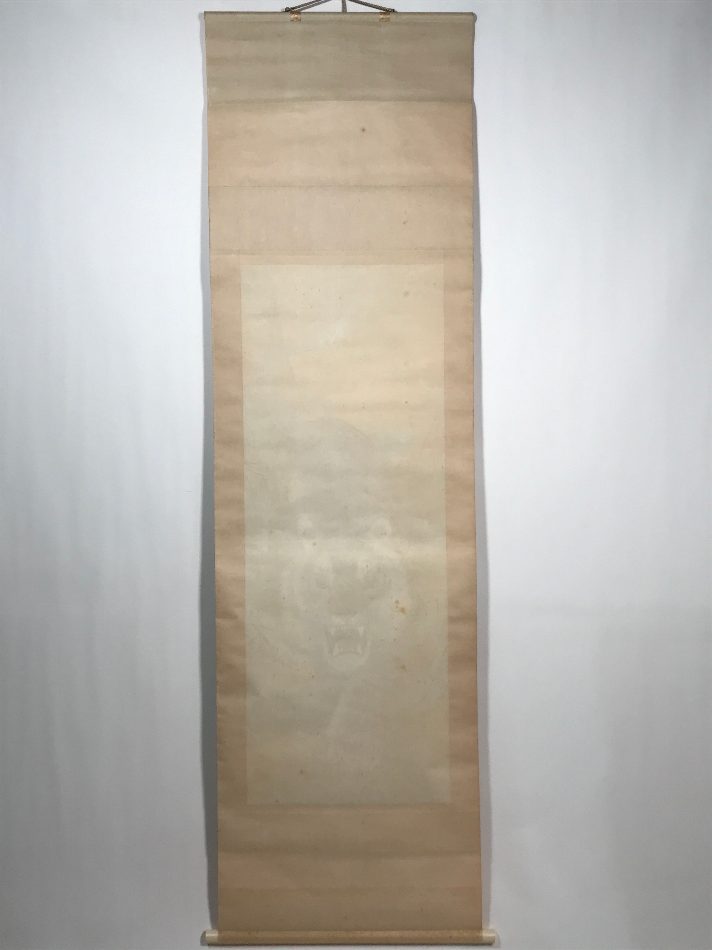 Japanese Boxed Hanging Scroll Vtg Roaring Tiger Color Kakejiku Chagake SC968