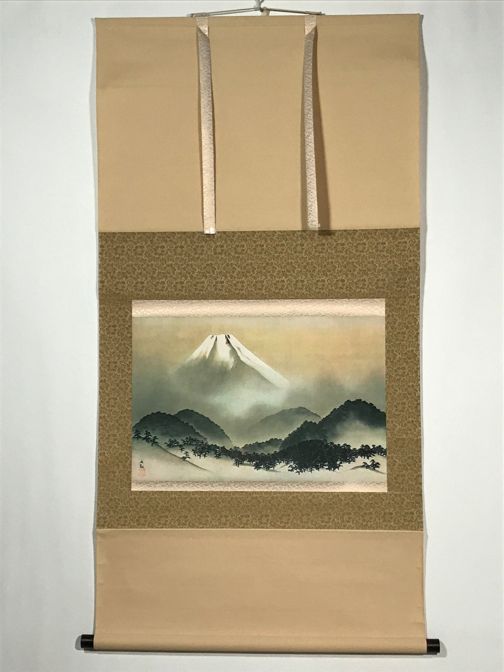 Japanese Boxed Hanging Scroll Vtg Sacred Mt Fuji Kakejiku Chagake SC974