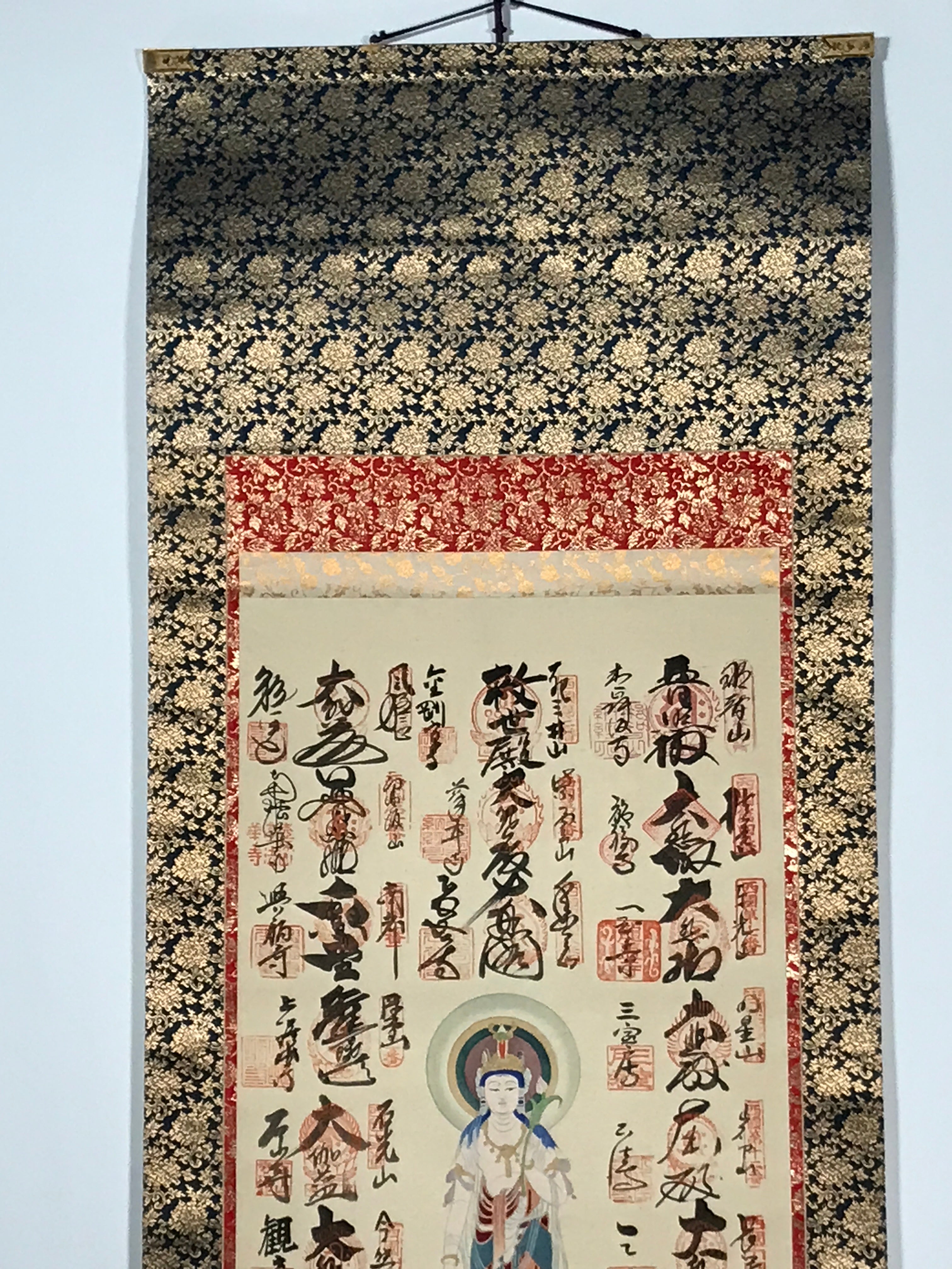 Japanese Boxed Hanging Scroll Vtg Saigoku Kannon Pilgrimage Kakejiku SC967